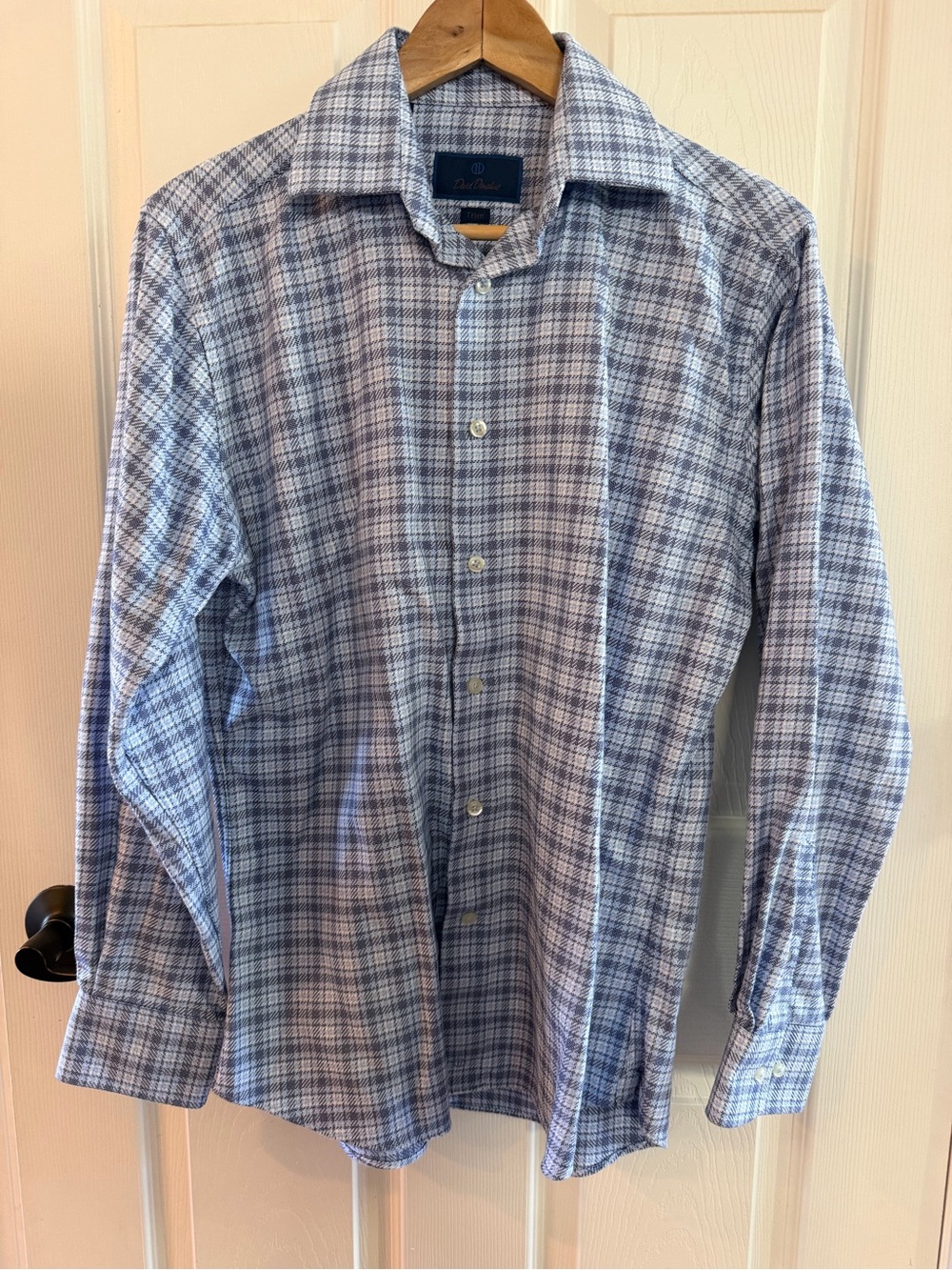 Blue Plaid Long-Sleeve Dress Shirt
